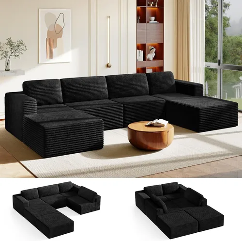 Vista 30 de Vesgantti Sofá modular en forma de U de 119 pulgadas, sofá modular de pana con asiento profundo y soporte de resortes, sofá convertible con 2 Beige