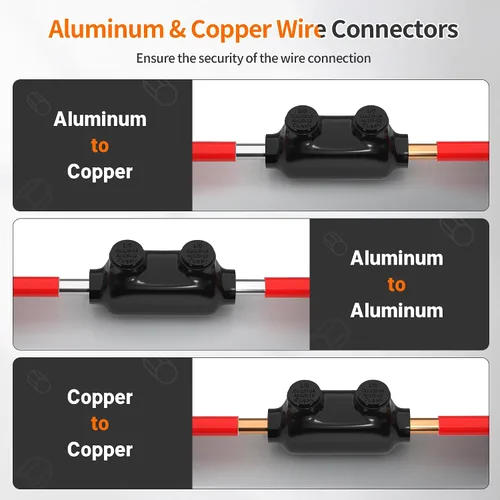 Vista 4 de Joinfworld Conector de empalme en línea de 2 puertos 1/0-14AWG Conectores de alambre de aluminio a cobre Conectores de alambre aislados Conectores