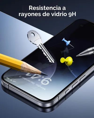 Vista 7 de ESR Paquete de 3 protectores de pantalla de privacidad para iPhone 14 Pro, protector de pantalla de privacidad de vidrio templado antiespía, bordes