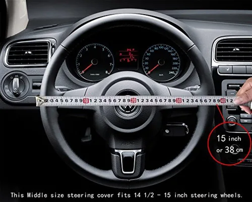 Vista 6 de Protector de volante Yunanwa Universal de 15 pulgadas de cuero auténtico reforzado duradero con diseño deportivo de ola, Negro + rojo