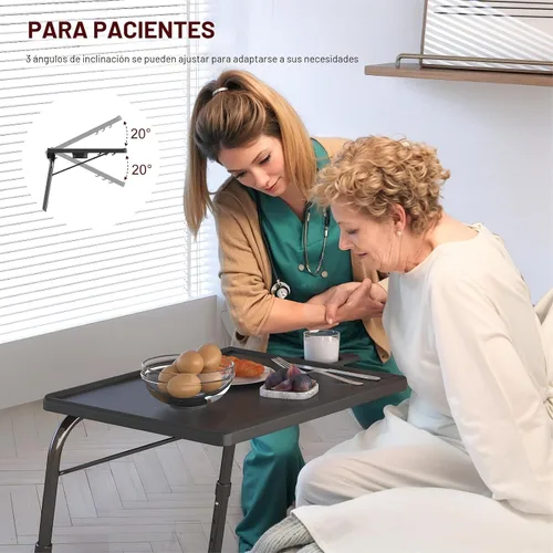Vista 5 de Mesa con bandeja de TV, mesa de comedor ajustable para comer en el sofá con soporte para tazas, escritorio plegable con 6 ajustes de altura y 3