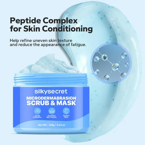 Vista 3 de SilkySecret Exfoliante facial (4.23 onzas), exfoliante facial, exfoliante facial de microdermoabrasión con piedra pómez natural, péptidos