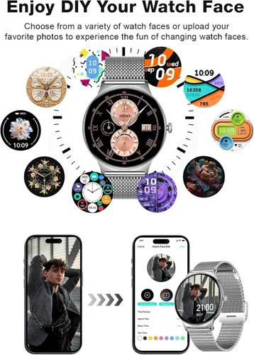 Vista 7 de SOUYIE Relojes inteligentes para mujeres y hombres, pantalla AMOLED de 1.43 pulgadas, monitor de actividad física, frecuencia cardíaca, presión