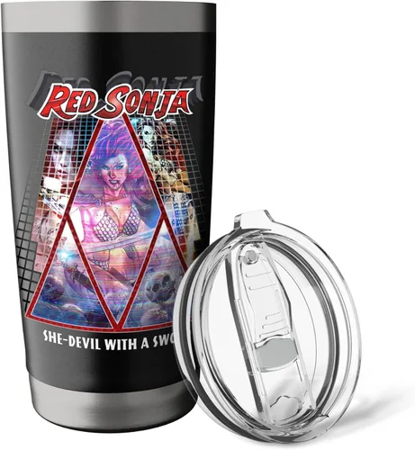 Vista 5 de Red Sonja Poster Synthwave Redhead Epic Cyberpunk Retro 80s Stainless Steel Insulated Tumbler