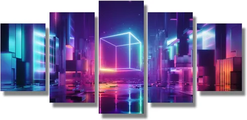 Vista 33 de Lienzo decorativo para pared, diseño de ciudad futurista Cyberpunk para sala de estar, impresión multipanel, obra de arte de cocina, pintura