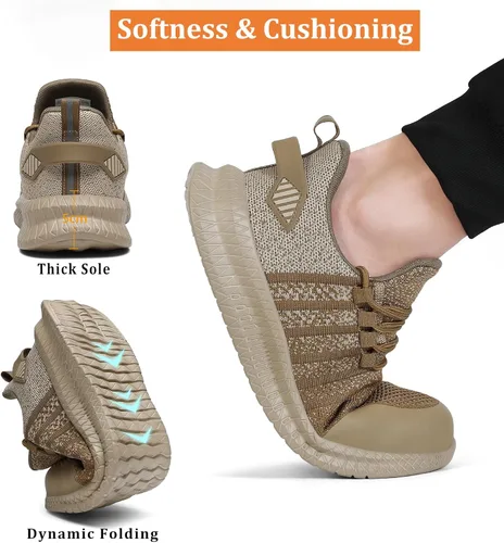 Vista 6 de Zapatos de punta de acero para hombres y mujeres, cómodos, ligeros, zapatos de seguridad para el trabajo, a prueba de pinchazos, antideslizantes