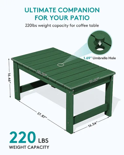 Vista 3 de SERWALL Mesa de centro para exteriores con agujero para sombrilla de 1.69 pulgadas, mesa de centro de polietileno de alta densidad para patio, Verde