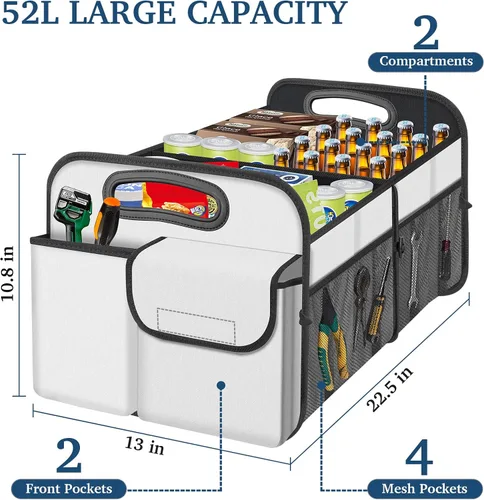 Vista 2 de Femuar Organizador de maletero de automóvil, organizador de almacenamiento de automóvil con gran capacidad, impermeable, plegable, organizador