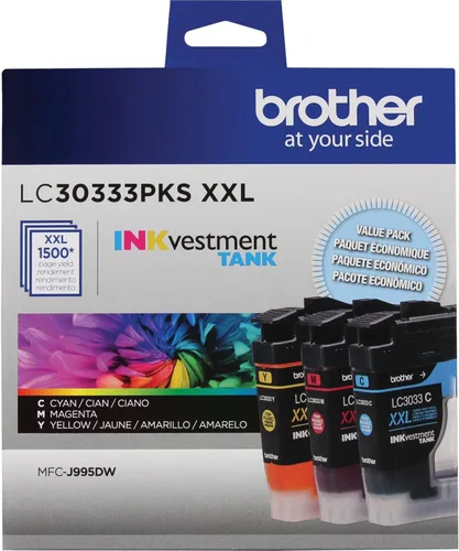 Vista 5 de Brother Genuine LC30333PKS, paquete de 3 cartuchos de tinta de tanque INKvestment de color de súper alto rendimiento; incluye 1 cartucho de cada uno