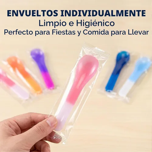 Vista 4 de Juego de 50 cucharas transformadoras de color, cubiertos desechables y reutilizables de 5.15 pulgadas, cucharas visuales reactivas al frío