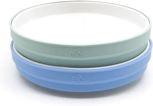 Vista 13 de Elk and Friends Platos blancos de porcelana para niños de 7.8 pulgadas con fundas de silicona, adecuados para bebés/niños pequeños, aptos