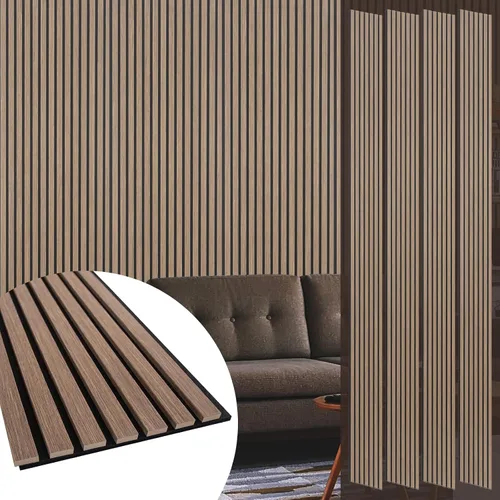 Vista 8 de Yuzzy Paneles de madera para pared y techo, paneles acústicos de listones de madera de 108 x 11 pulgadas, 2 unidades, paneles de pared modernos que