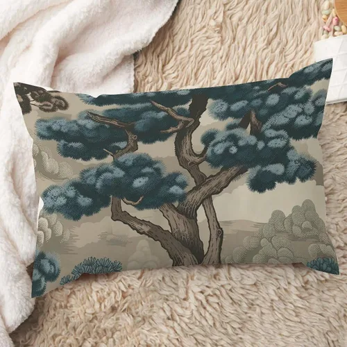 Vista 24 de ArogGeld Funda de cojín lumbar asiática de estilo chinoiserie, de lino marrón, pájaro y flor, funda de almohada asiática para sala de estar, A-6