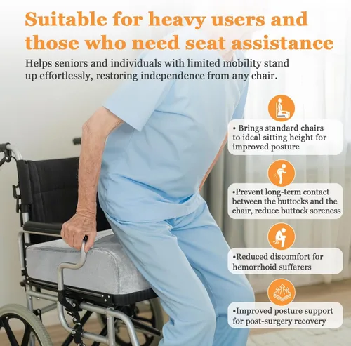 Vista 4 de Cojín de asiento para adultos, cojín grueso para elevar la altura, cojín extra grande, para personas pesadas, personas mayores, almohadilla