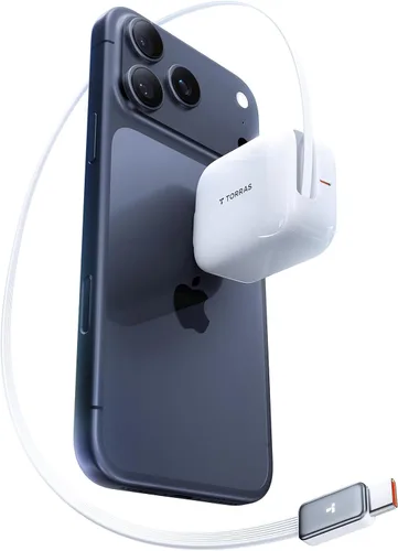 Vista 11 de Torras FlexLine Cargador retráctil, 35 W GaN III USB-C bloque de cargador con puertos duales, cargador de teléfono de carga rápida para iPhone