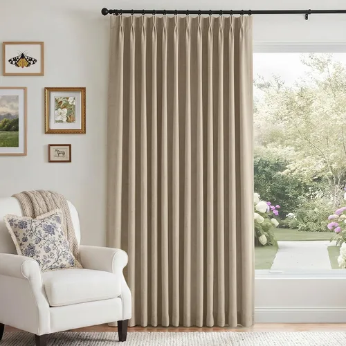 Vista 38 de Cortinas plisadas de lino totalmente opacas beige de 72 pulgadas de largo
