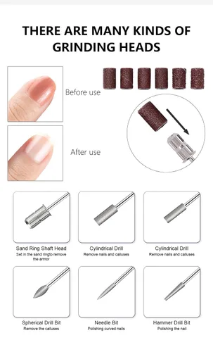 Vista 4 de Taladro de uñas eléctrico USB, lima de uñas portátil profesional, manicura y pedicura con 6 brocas de uñas, kit de herramientas de arte de uñas