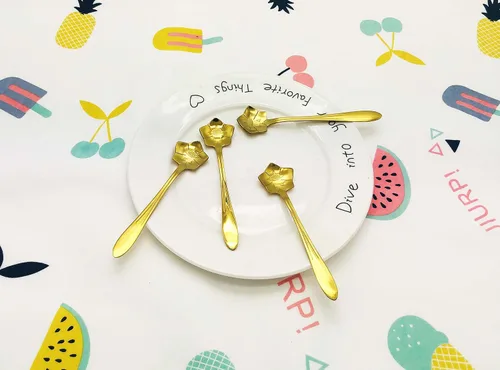 Vista 2 de Cuchara de flores de acero inoxidable de 10 piezas, cucharas creativas de postre doradas, cucharas de café, agitadores de café, cuchara de té