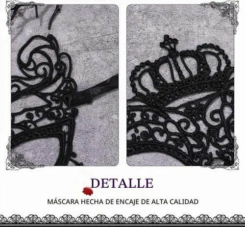 Vista 4 de Nicute Máscara de encaje para mascarada, máscaras negras de Halloween para mujer