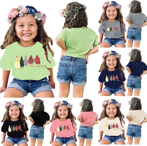 Vista 7 de HIBRO Chicken Farmer - Camiseta de algodón con estampado de granja de pollos para niño y niña