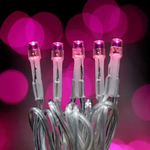 Vista 6 de YULETIME - Tira de 300 luces LED rosadas de color blanco cálido de 100 pies con adaptador de 8 modos, 4 pulgadas de espacio, cable transparente Rosa