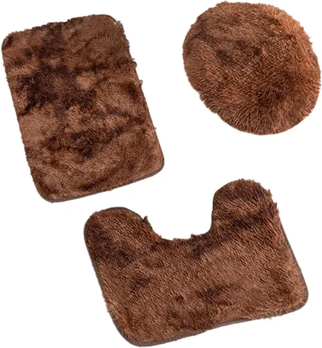 Vista 6 de Juego de alfombras de baño de 3 piezas, alfombra de baño ultra suave antideslizante, alfombra de baño de felpilla absorbente, alfombra lavable, Café