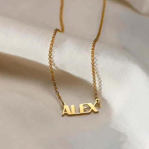 Vista 6 de OakLuna - Collar con nombre de Capital Gatsby - Joyería personalizada de plata de ley 925 chapado en oro chapado en oro rosa - Regalo delicado