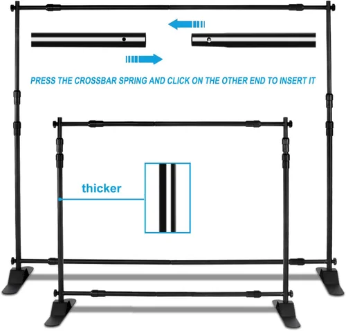 Vista 3 de AkTop Kit de Soporte de Banner Telón de Fondo Resistente de 8x8 pies, Escalón de Fotografía Ajustable y Soporte de Repetición para Fiestas, Fondo