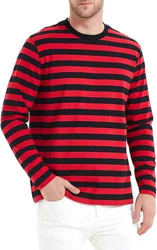 Vista 11 de Casual Black White Striped T-Shirt Mens Long Sleeve Cotton Spandex Crewneck Manga larga (negro y amarillo)