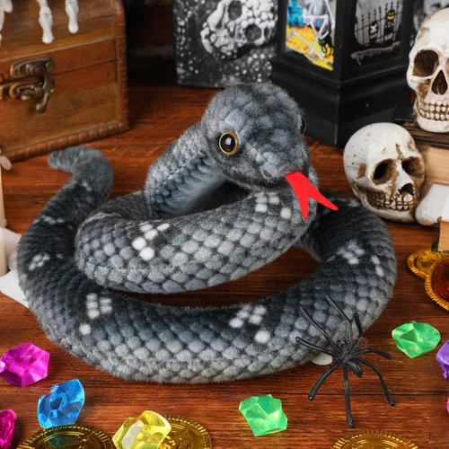 Vista 4 de Peluche de serpiente, animal de serpiente de peluche, serpientes de juguete pequeñas de 27 pulgadas para niños, animales de peluche gigantes, Negro