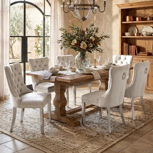 Vista 21 de SoarFlash Juego de 2 sillas de comedor de terciopelo, silla lateral de respaldo alto, silla lateral moderna tapizada de alta gama con botones Beige