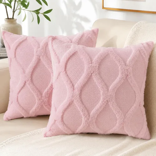 Vista 17 de decorUhome - Juego de 2 fundas de cojín decorativas para primavera de 16 x 16 pulgadas, fundas de almohada afelpadas de lana y piel sintética suave
