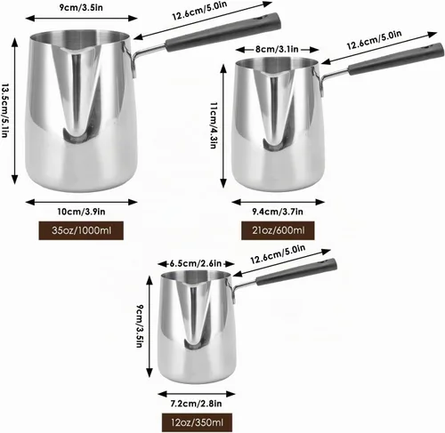 Vista 2 de Classics - Cafetera turca de 12 onzas / 11.8 fl oz de acero inoxidable para espuma de leche, jarra de café de mango largo, jarra toroide, calentador