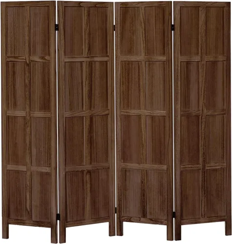 Vista 6 de Divisor de habitación de madera, pantalla de privacidad plegable de 4 paneles, partición clásica de madera para interiores de 5.6 pies, divisor