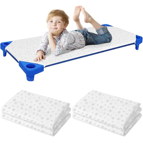 Vista 10 de Peryiter Juego de 6 sábanas para cuna, tamaño estándar de 24 x 51 pulgadas, para tapete de siesta para niños pequeños con bonito patrón y bucles