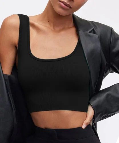 Vista 3 de CHYRII Paquete de 3 camisetas de verano para mujer, cuello cuadrado, acanaladas, básicas, sin mangas