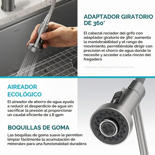 Vista 11 de KRAUS Bolden KPF-1610BB - Grifo de cocina extraíble de una sola manija de estilo comercial con 2 funciones en latón cepillado sin manchas, KPF-1610BB