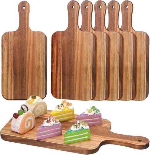 Vista 12 de Didaey 6 tablas de cortar a granel para cocina, platos gruesos para picar con asas, bandejas de madera para servir charcutería, tablas de madera