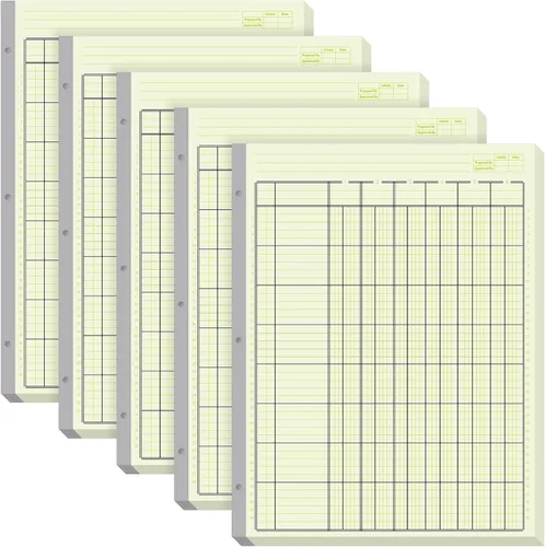 Vista 9 de Zhanmai Paquete de 5 250 hojas de análisis de libros columnares de 3 agujeros, libro de contabilidad, bloc de papel para negocios, 50 hojas/paquete