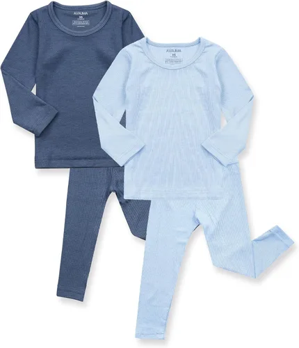 Vista 6 de AVAUMA Conjunto de pijama para bebés, niños y niñas, ajuste ceñido, con nervaduras, ropa de dormir para el estilo de vida diario Negro/Azul