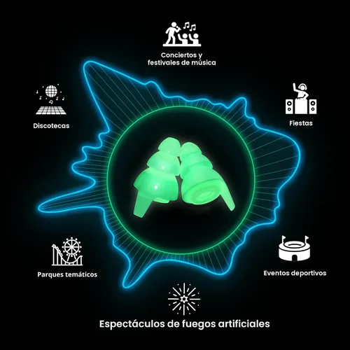 Vista 9 de Eargasm Tapones para los oídos de alta fidelidad que brillan en la oscuridad para conciertos, festivales, músicos, DJs, protección auditiva nocturna
