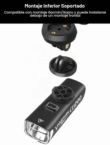 Vista 5 de VANSPARK CL1200 - Luces de bicicleta de 1200 lúmenes, faro de bicicleta con corte de 1200 lúmenes, luces de bicicleta recargables USB-C, cuerpo