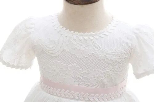 Vista 6 de Meiqiduo Vestido de encaje para niñas y bebés con gorro