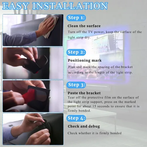 Vista 7 de 5 soportes genéricos mejorados para Philips Hue Play Gradient Lightstrip clips de montaje con buen efecto de soporte para parte trasera plana