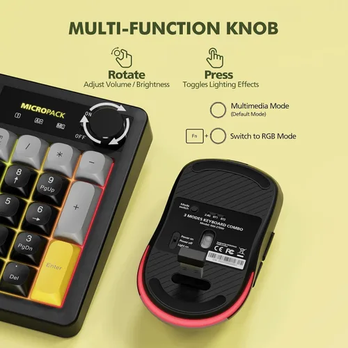 Vista 7 de Combo de teclado y mouse inalámbricos cremoso con teclado numérico para computadora de escritorio, Mac, iPad, Bluetooth/2.4 ghz/recargable