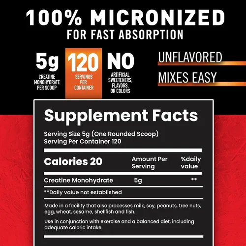 Vista 2 de Body Fortress Polvo de Creatina Monohidrato 100% - Suplemento de creatina micronizada sin sabor para el crecimiento muscular, fuerza y recuperación
