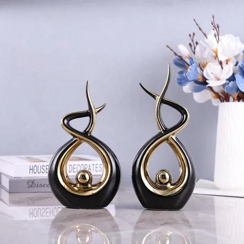 Vista 5 de Escultura moderna de cerámica abstracta dorada y negra, estatuas de Knick Knacks para sala de estar, estante, soporte de TV, mesa de café, comedor