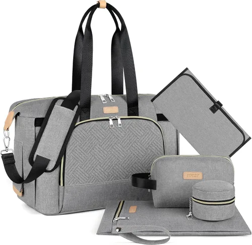 Vista 13 de ITIEZY Bolsa de pañales tipo tote para bebé - Bolsa grande para mamá con cambiador portátil, estuche para chupete, bolsas de hospital, bolsa