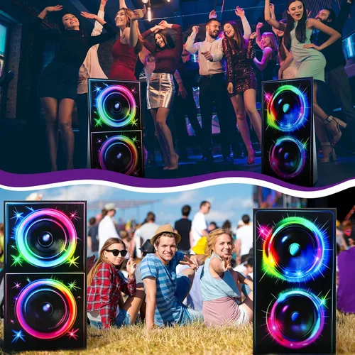 Vista 4 de Beeveer 2 cajas de cartón de 4 pies 80 y 90, tamaño real, decoraciones de fiesta temática de los años 80 y 90, hip hop, música retro, para DJ