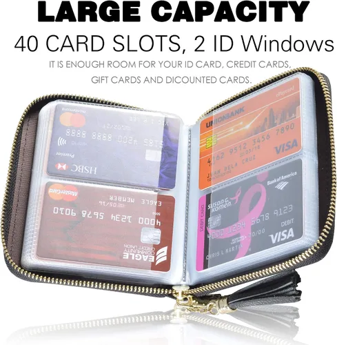 Vista 3 de Easyoulife Tarjetero de cuero con cremallera para mujer, bloqueo RFID
